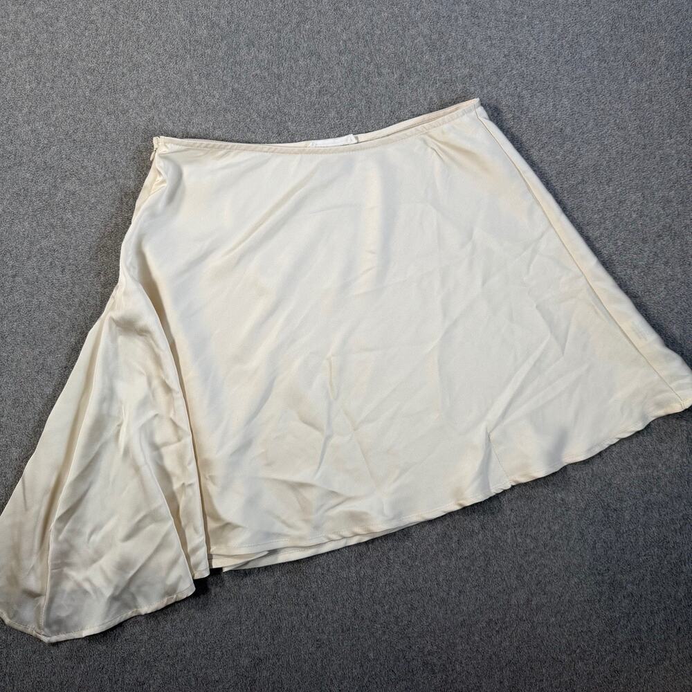 12TH Tribe Women's X-Small Ivory Satin Slip Mini Skirt Asymmetrical Drape Hem